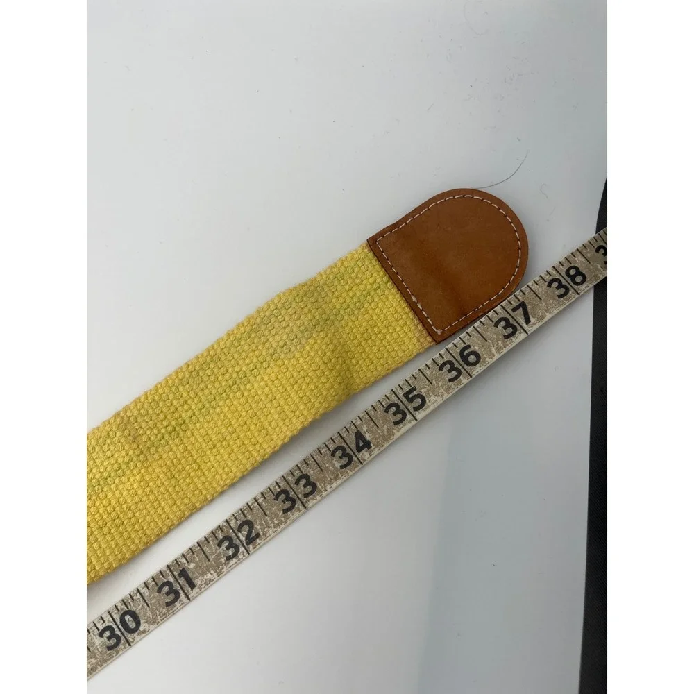 Hang Ten Vintage Yellow Woven D-Ring Belt Leather Trim Surf Retro 36.5 Inch